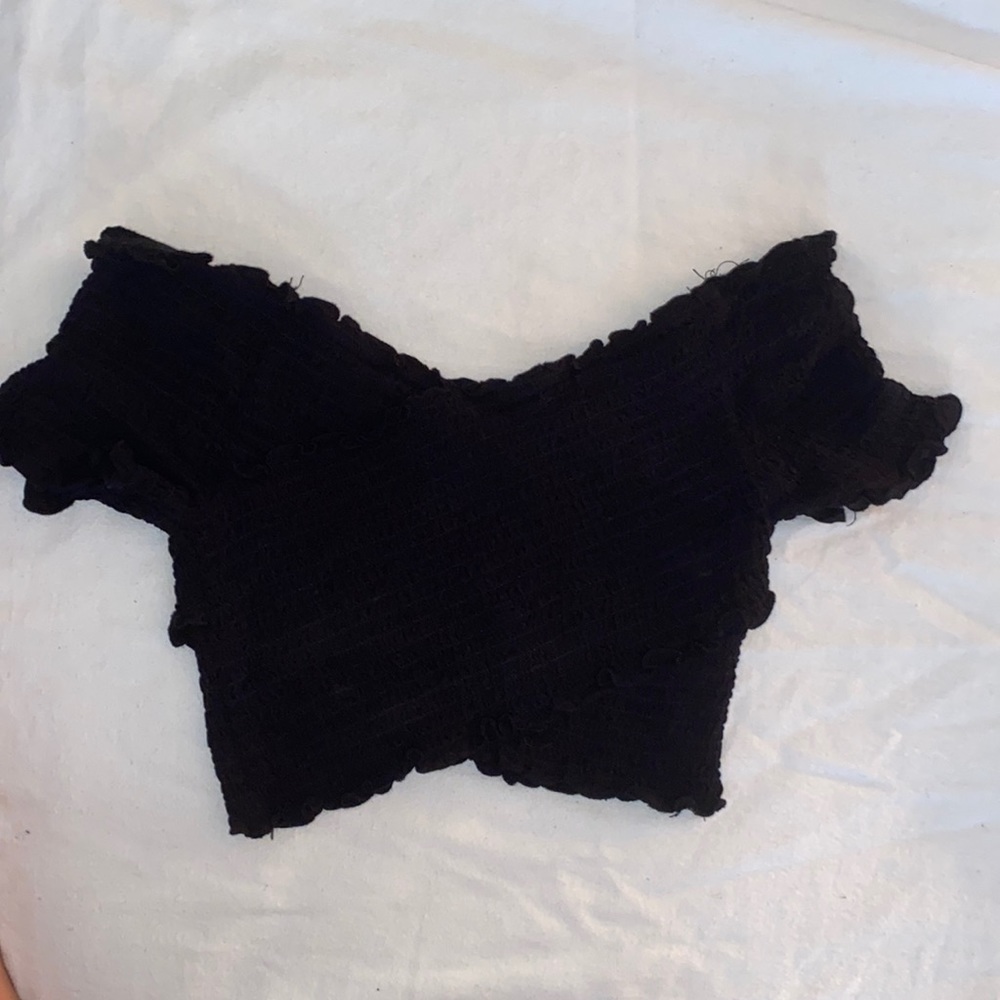 Cute Black Off the Shoulder Crop Top!
